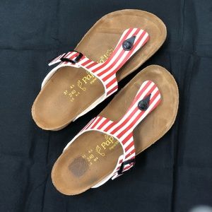 PAPILLIO by Birkenstock Red & White Gizeh Sandal!! Size 37/6-6.5